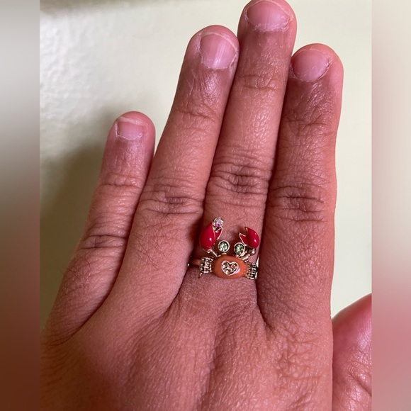 Adorable Betsey Johnson Gold and Red Crab Bracelet and Adjustable Ring - Picture 10 of 11